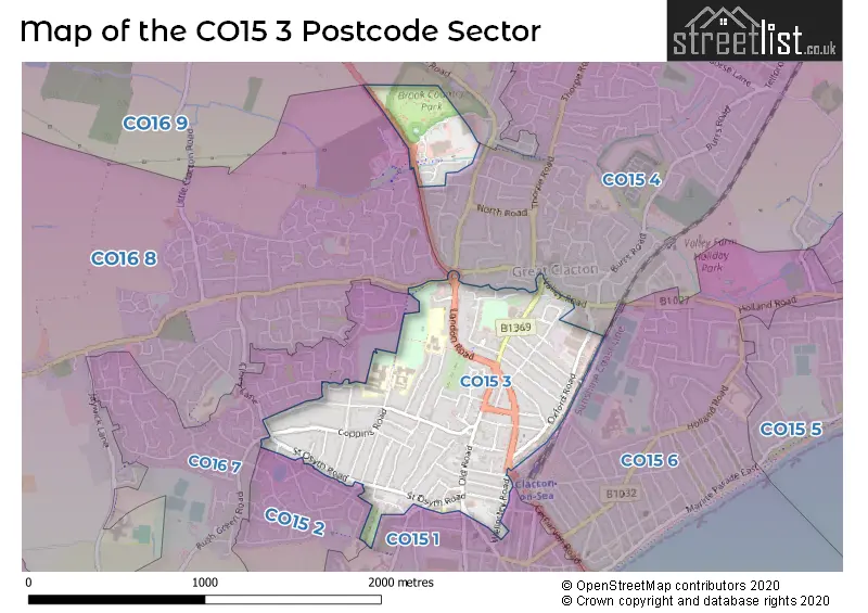 Map of the CO15 3 and surrounding postcode sector