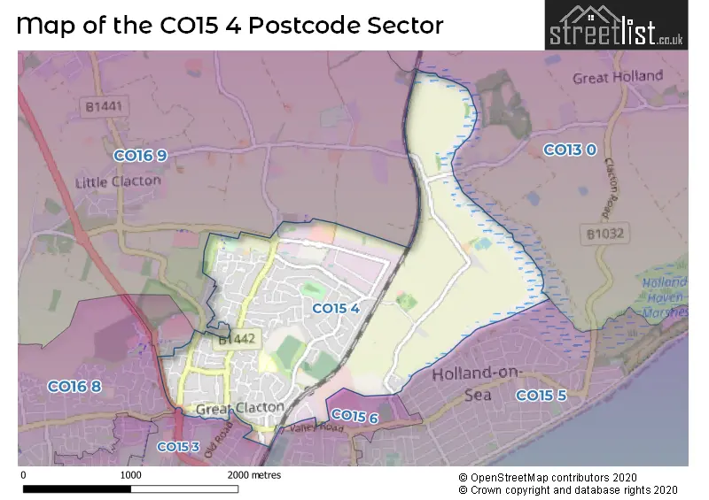 Map of the CO15 4 and surrounding postcode sector