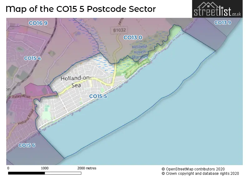 Map of the CO15 5 and surrounding postcode sector