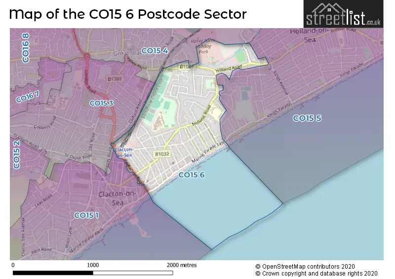 Map of the CO15 6 and surrounding postcode sector