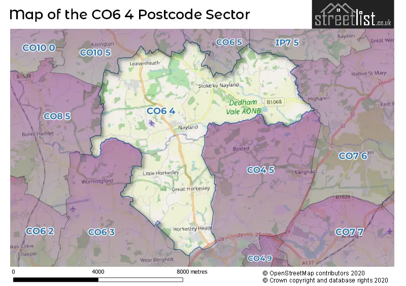Map of the CO6 4 and surrounding postcode sector