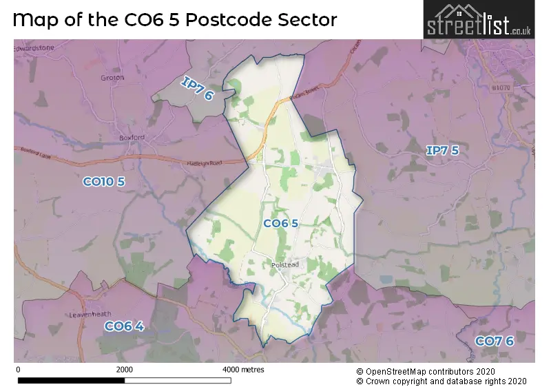 Map of the CO6 5 and surrounding postcode sector
