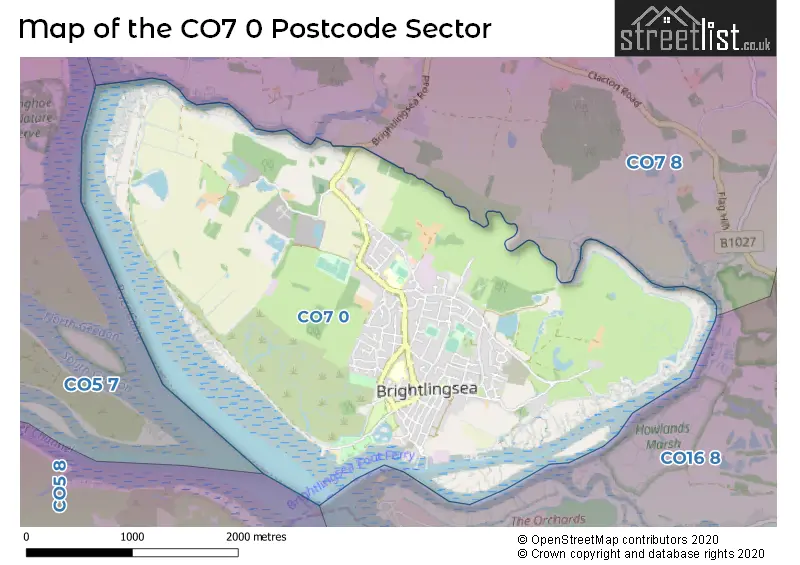 Map of the CO7 0 and surrounding postcode sector