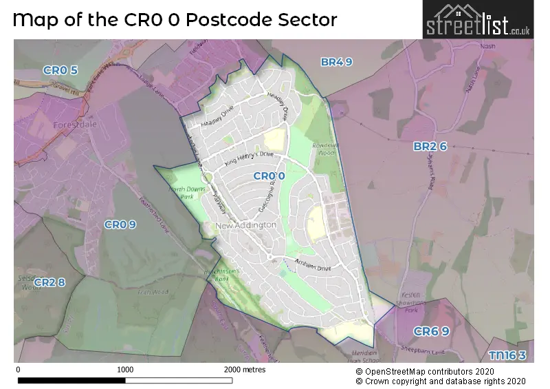 Map of the CR0 0 and surrounding postcode sector