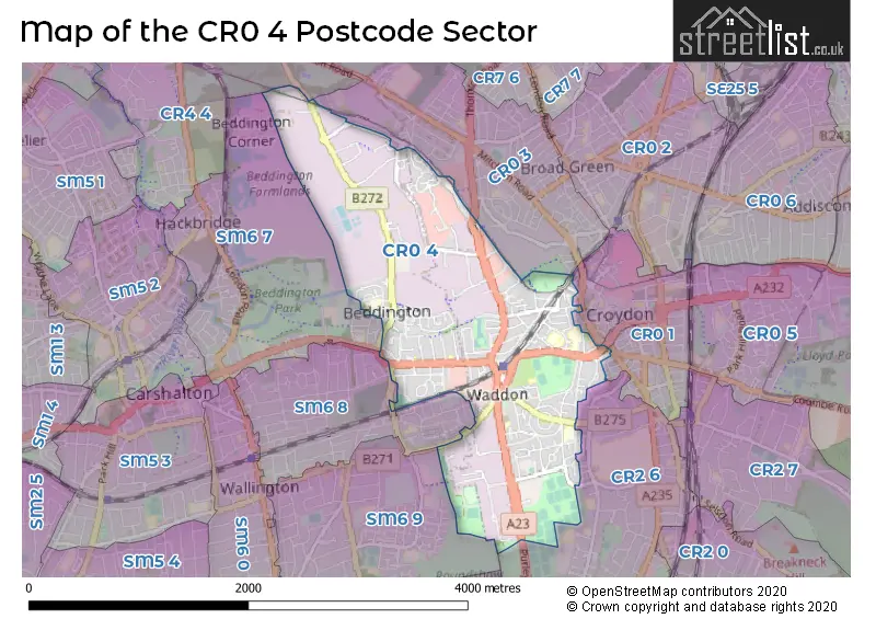 Map of the CR0 4 and surrounding postcode sector