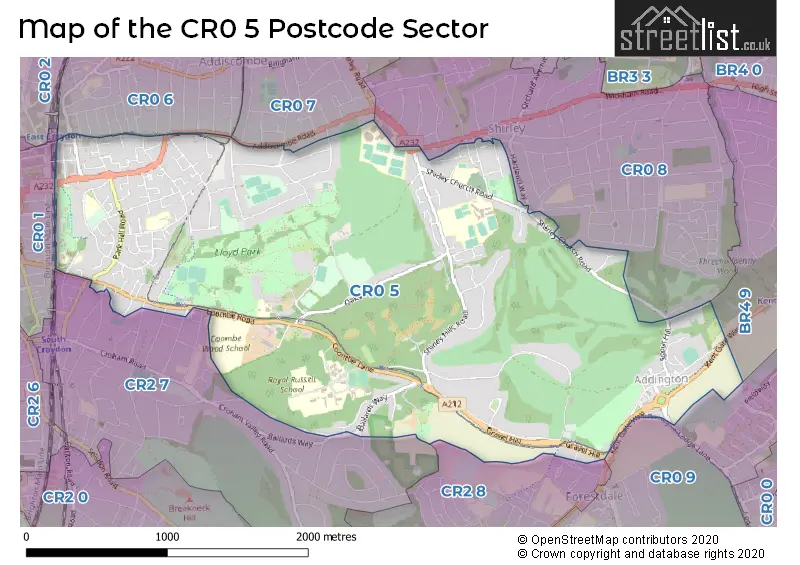 Map of the CR0 5 and surrounding postcode sector