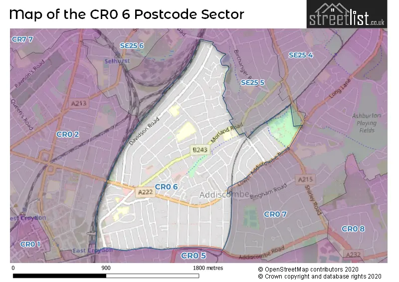 Map of the CR0 6 and surrounding postcode sector