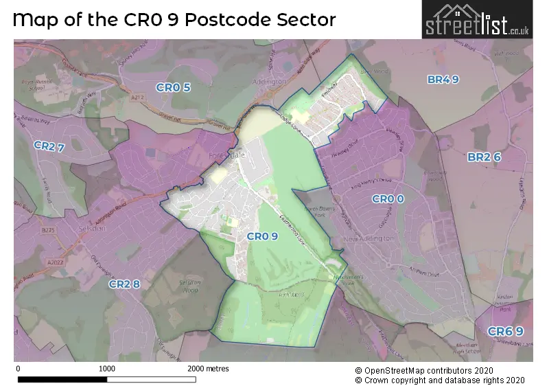 Map of the CR0 9 and surrounding postcode sector