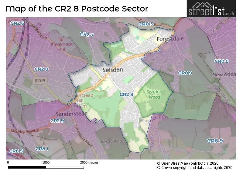 Map of the CR2 8 and surrounding postcode sector