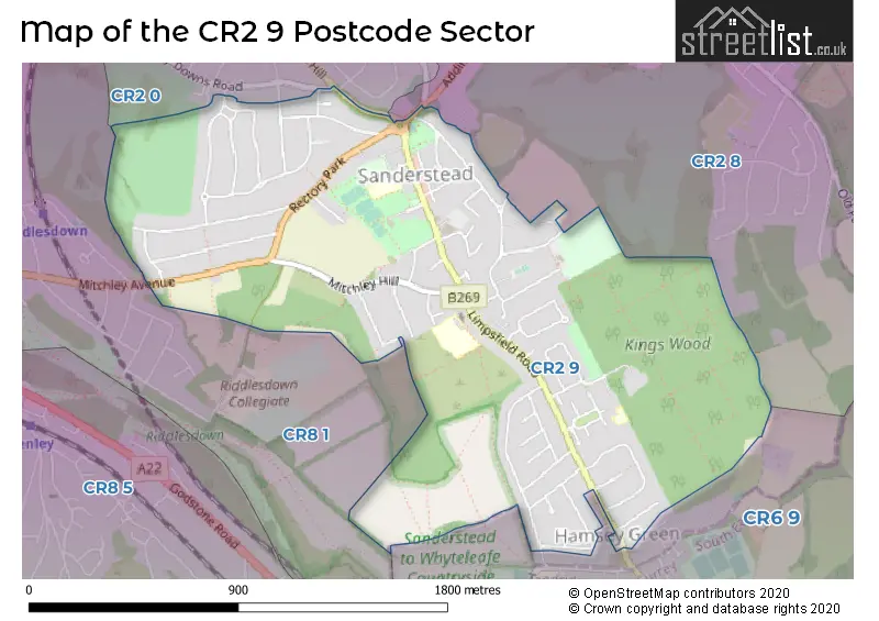 Map of the CR2 9 and surrounding postcode sector