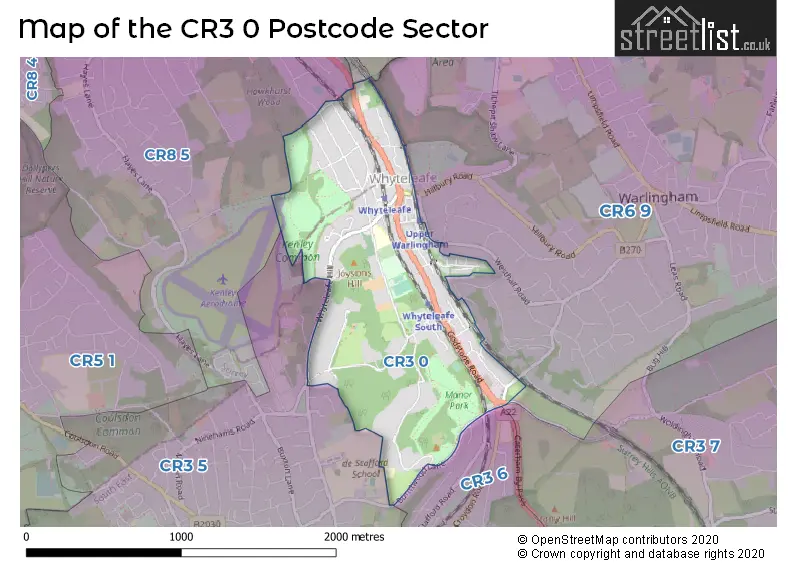 Map of the CR3 0 and surrounding postcode sector