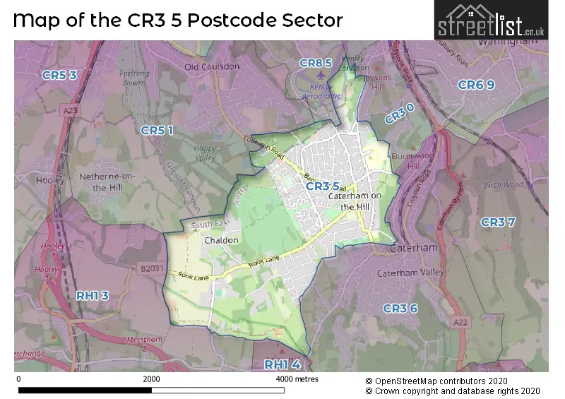 Map of the CR3 5 and surrounding postcode sector