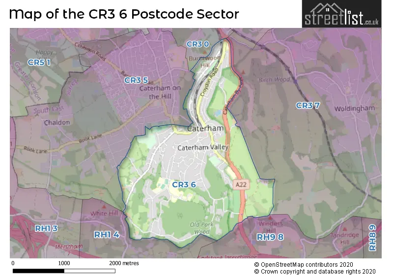 Map of the CR3 6 and surrounding postcode sector