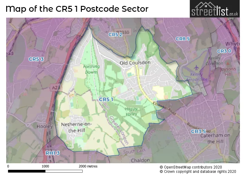 Map of the CR5 1 and surrounding postcode sector
