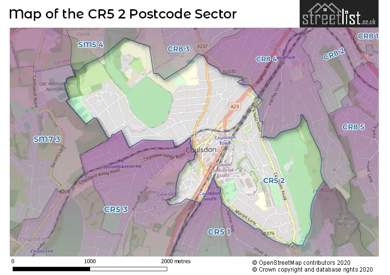 Map of the CR5 2 and surrounding postcode sector