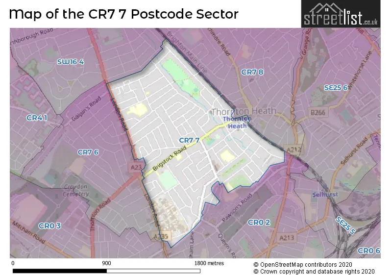 Map of the CR7 7 and surrounding postcode sector