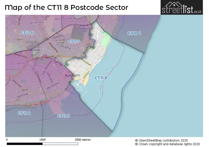Map of the CT11 8 and surrounding postcode sector