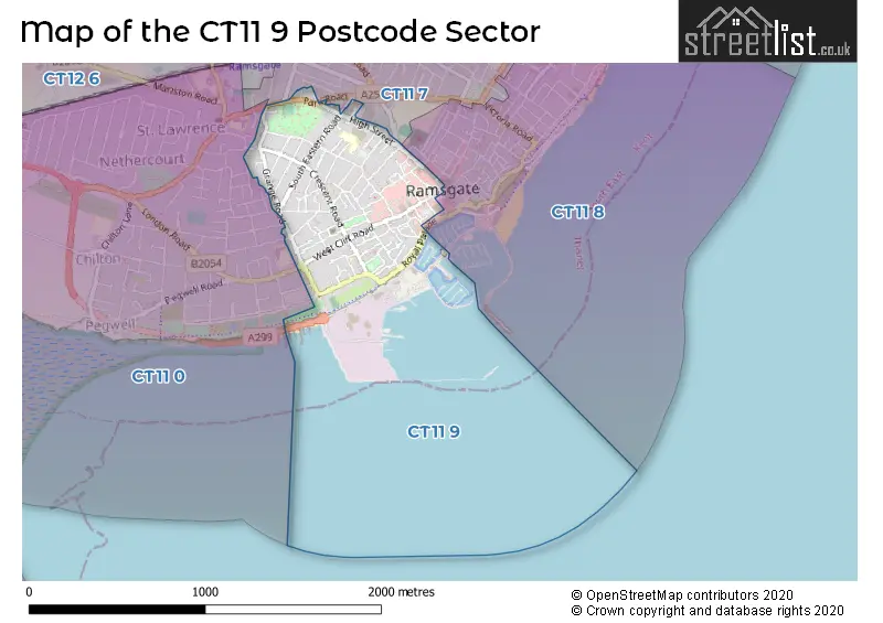 Map of the CT11 9 and surrounding postcode sector