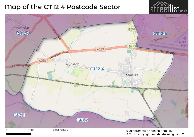 Map of the CT12 4 and surrounding postcode sector
