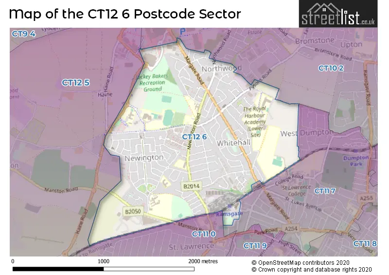 Map of the CT12 6 and surrounding postcode sector