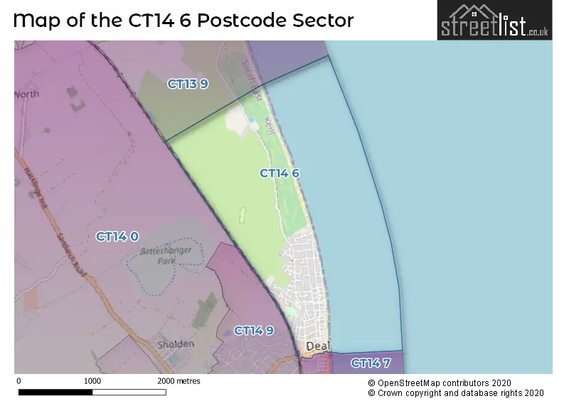 Map of the CT14 6 and surrounding postcode sector