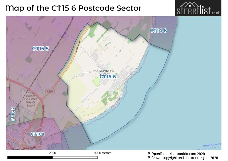 Map of the CT15 6 and surrounding postcode sector
