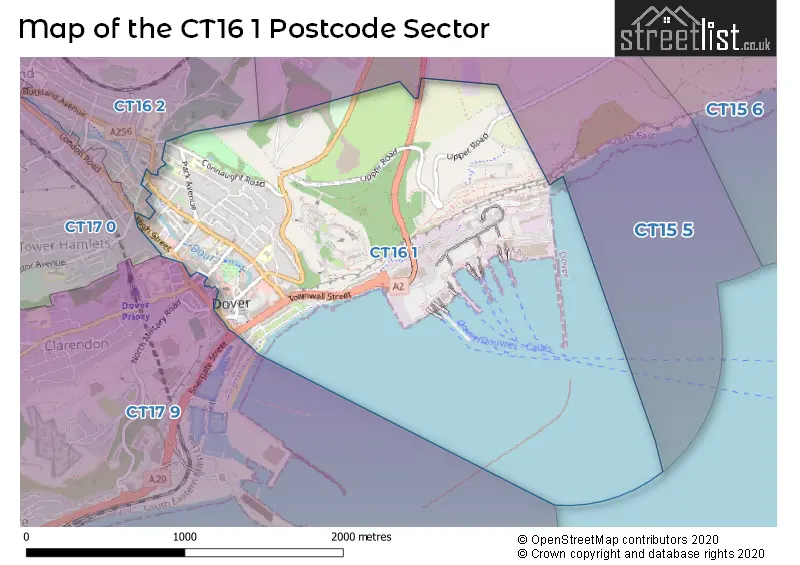 Map of the CT16 1 and surrounding postcode sector