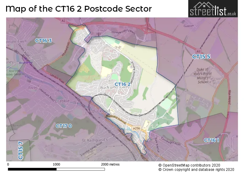 Map of the CT16 2 and surrounding postcode sector