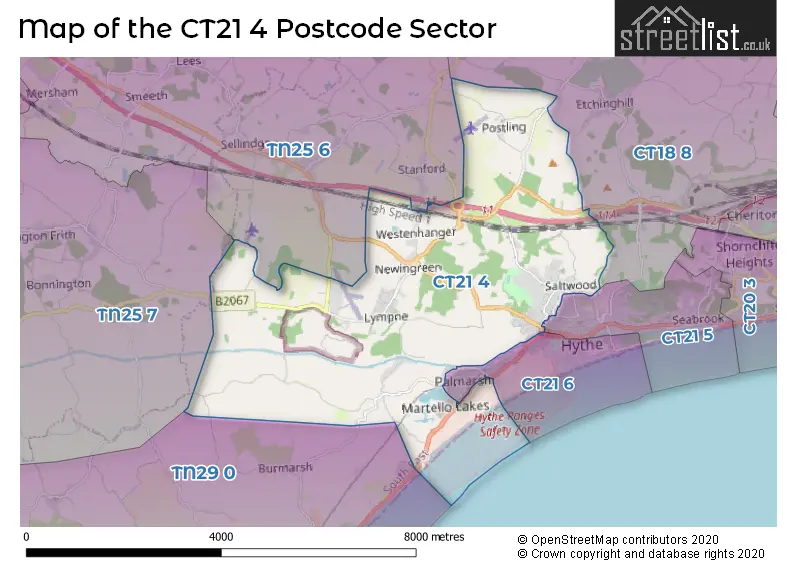Map of the CT21 4 and surrounding postcode sector