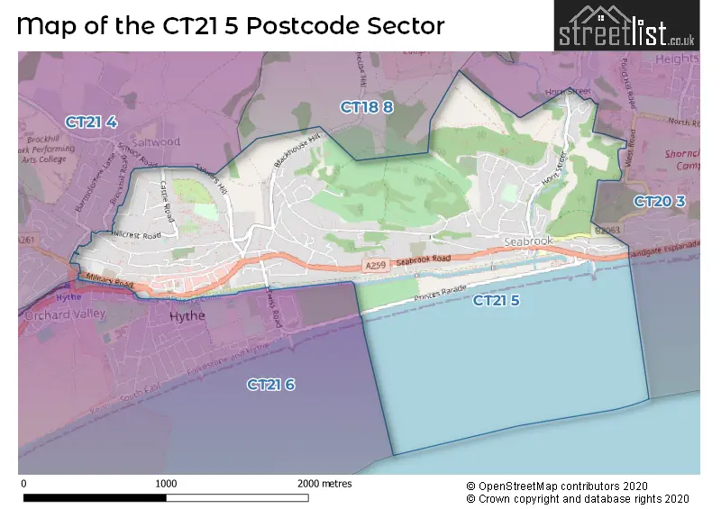 Map of the CT21 5 and surrounding postcode sector