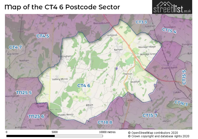 Map of the CT4 6 and surrounding postcode sector