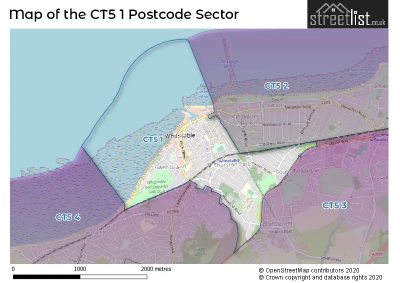 Map of the CT5 1 and surrounding postcode sector