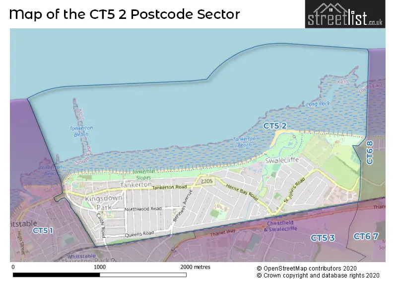 Map of the CT5 2 and surrounding postcode sector