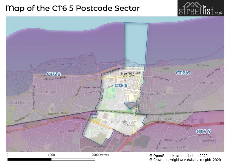Map of the CT6 5 and surrounding postcode sector