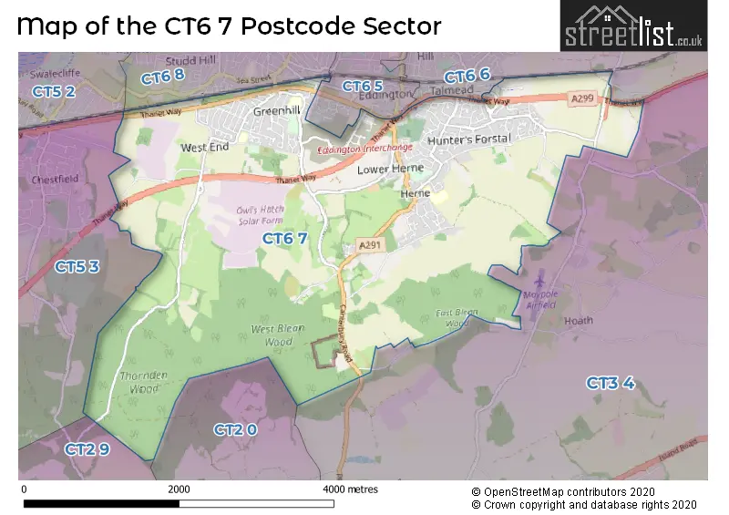 Map of the CT6 7 and surrounding postcode sector