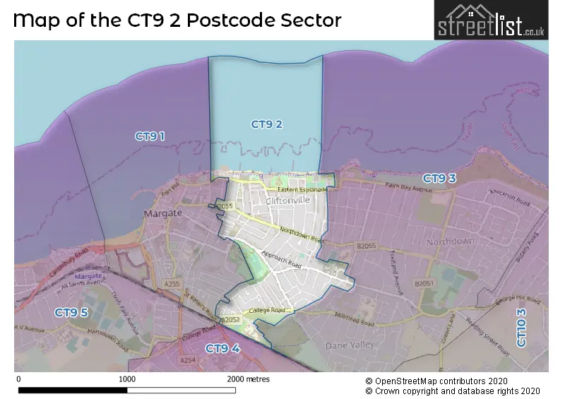 Map of the CT9 2 and surrounding postcode sector