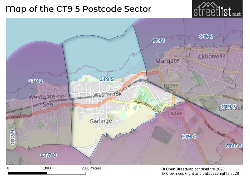 Map of the CT9 5 and surrounding postcode sector