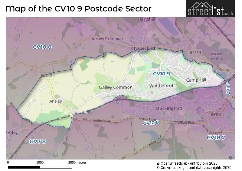 Map of the CV10 9 and surrounding postcode sector