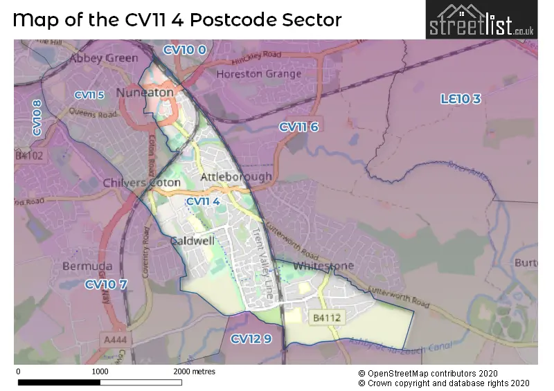 Map of the CV11 4 and surrounding postcode sector