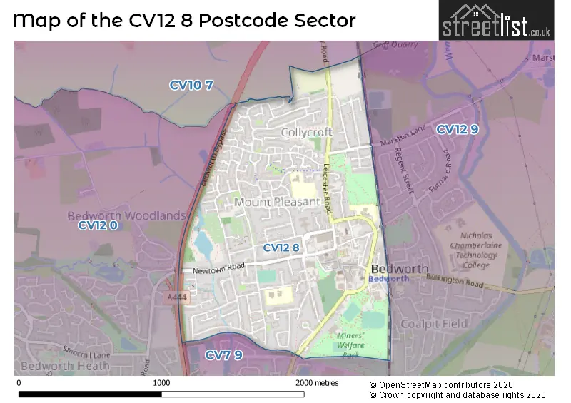 Map of the CV12 8 and surrounding postcode sector