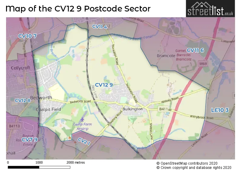 Map of the CV12 9 and surrounding postcode sector