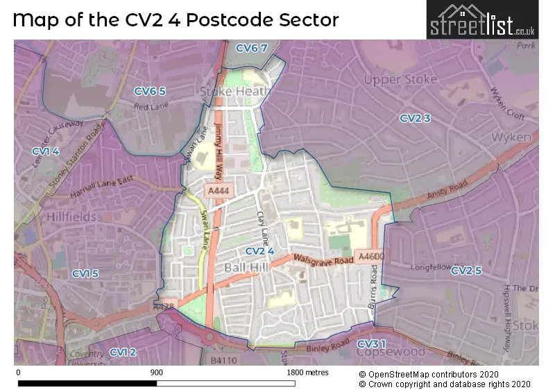 Map of the CV2 4 and surrounding postcode sector