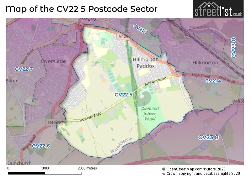 Map of the CV22 5 and surrounding postcode sector