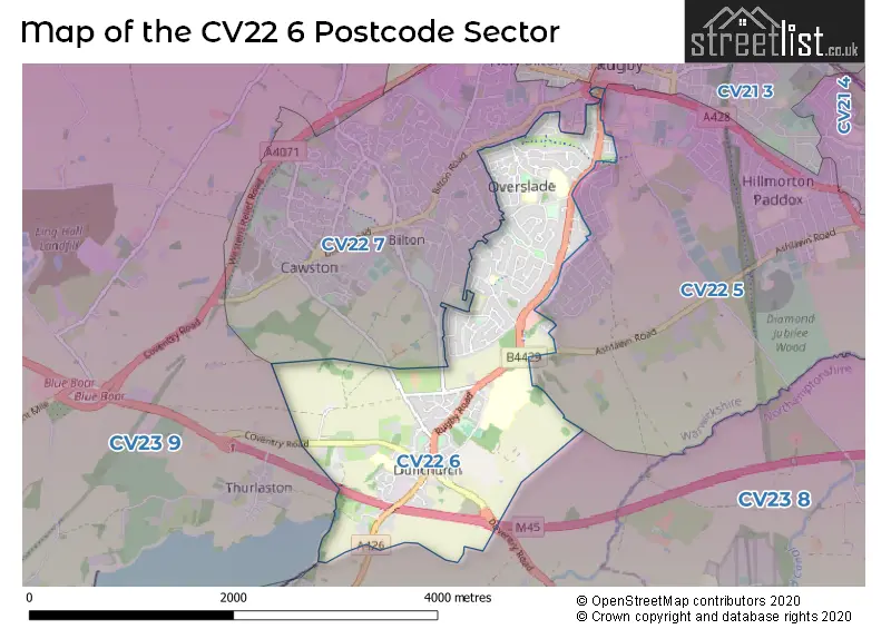Map of the CV22 6 and surrounding postcode sector