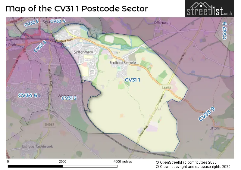 Map of the CV31 1 and surrounding postcode sector