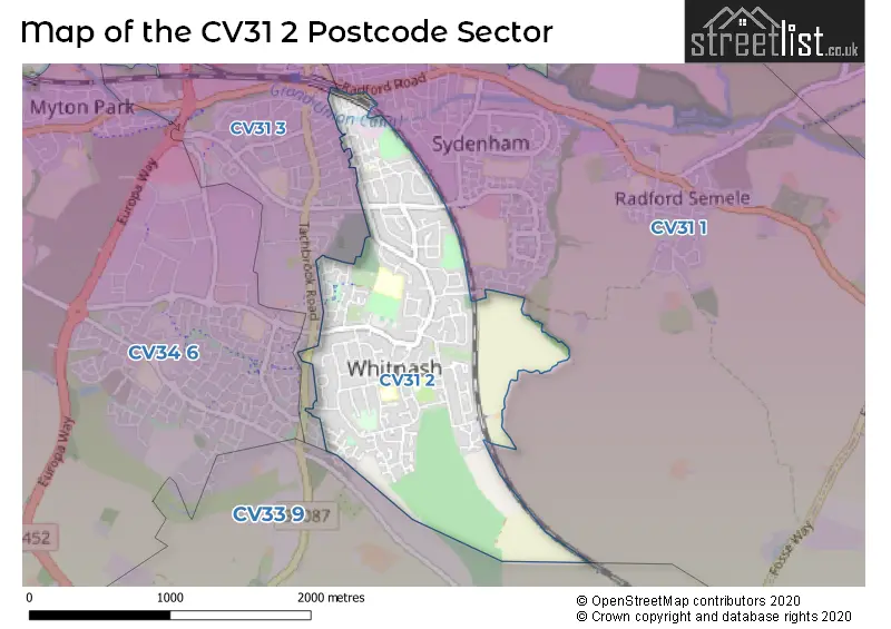 Map of the CV31 2 and surrounding postcode sector