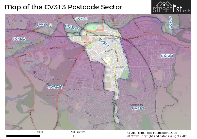 Map of the CV31 3 and surrounding postcode sector