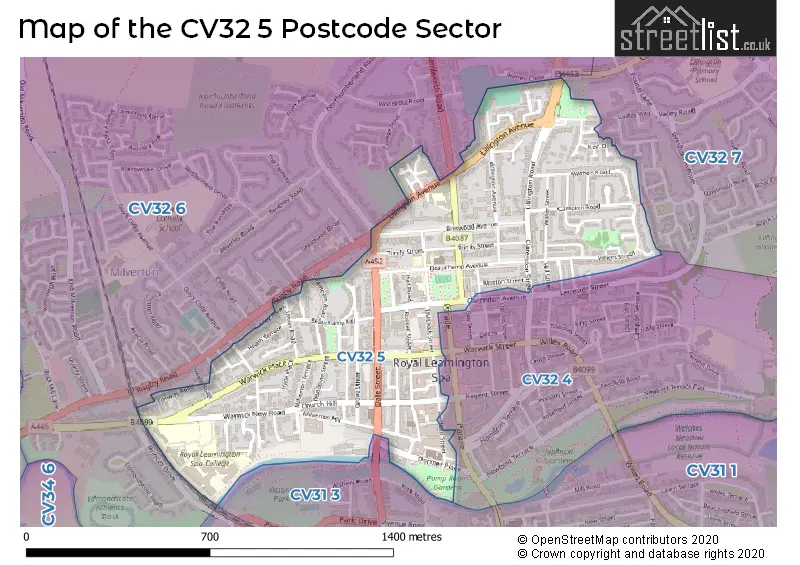 Map of the CV32 5 and surrounding postcode sector