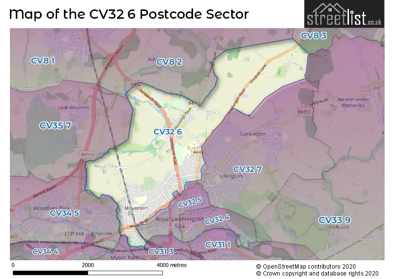 Map of the CV32 6 and surrounding postcode sector