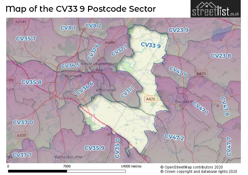 Map of the CV33 9 and surrounding postcode sector